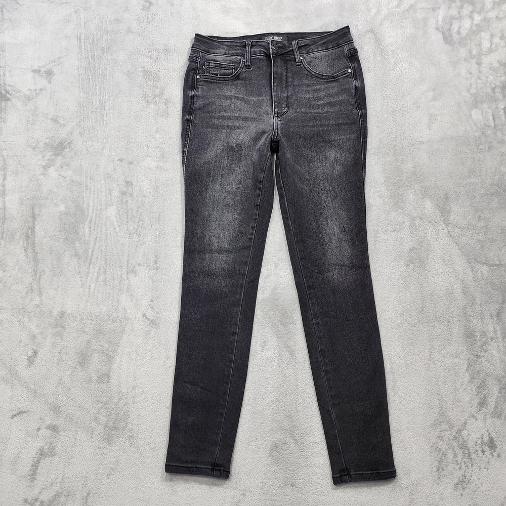 Judy Blue Jeans Women 7/28 Black Mid Rise Skinny Fit Charcoal Wash Tummy Control